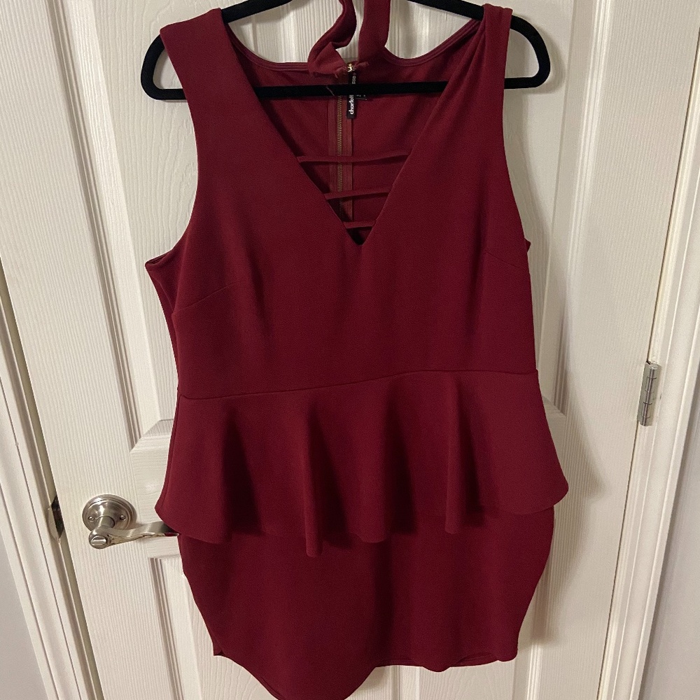 Maroon Peplum Dress with Neck Choker